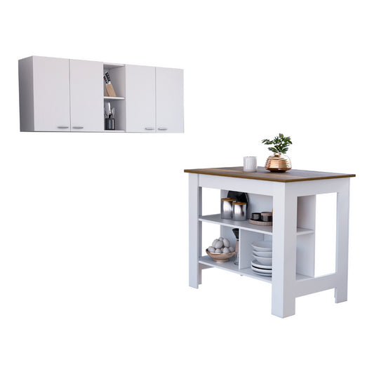 Fourdoor white kitchen wall cabinet with open shelf