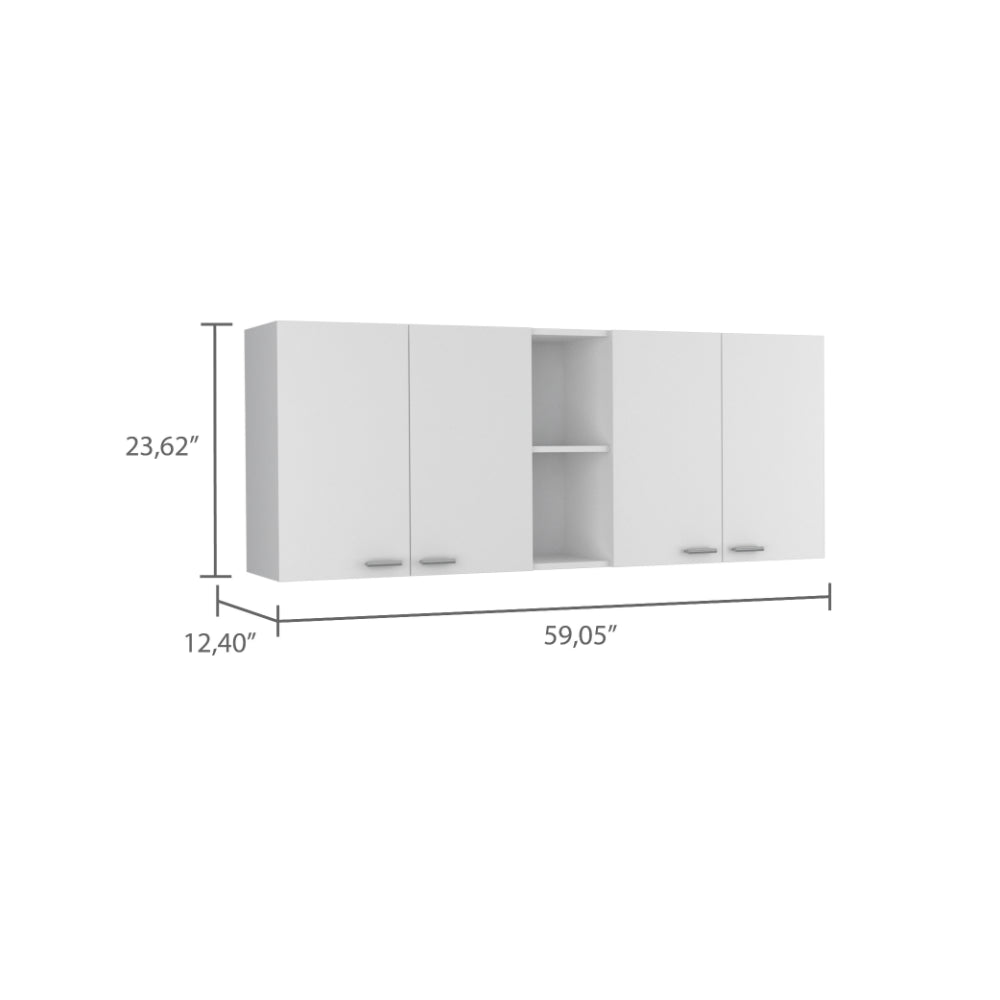 White modern wall cabinet with four doors and two shelves