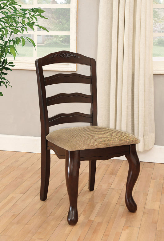 TREATLIFE HOME Set of 2 Transitional Contemporary Dining Chairs with Ladder Back Design, Dark Walnut Finish and Floral Accents