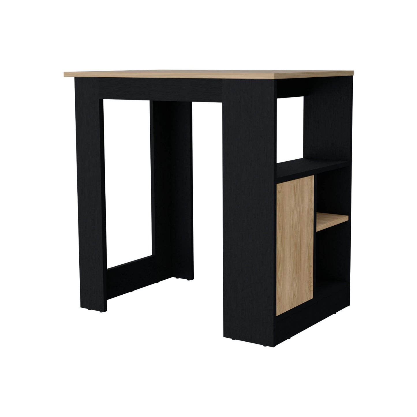 Black and oak console table with open shelves