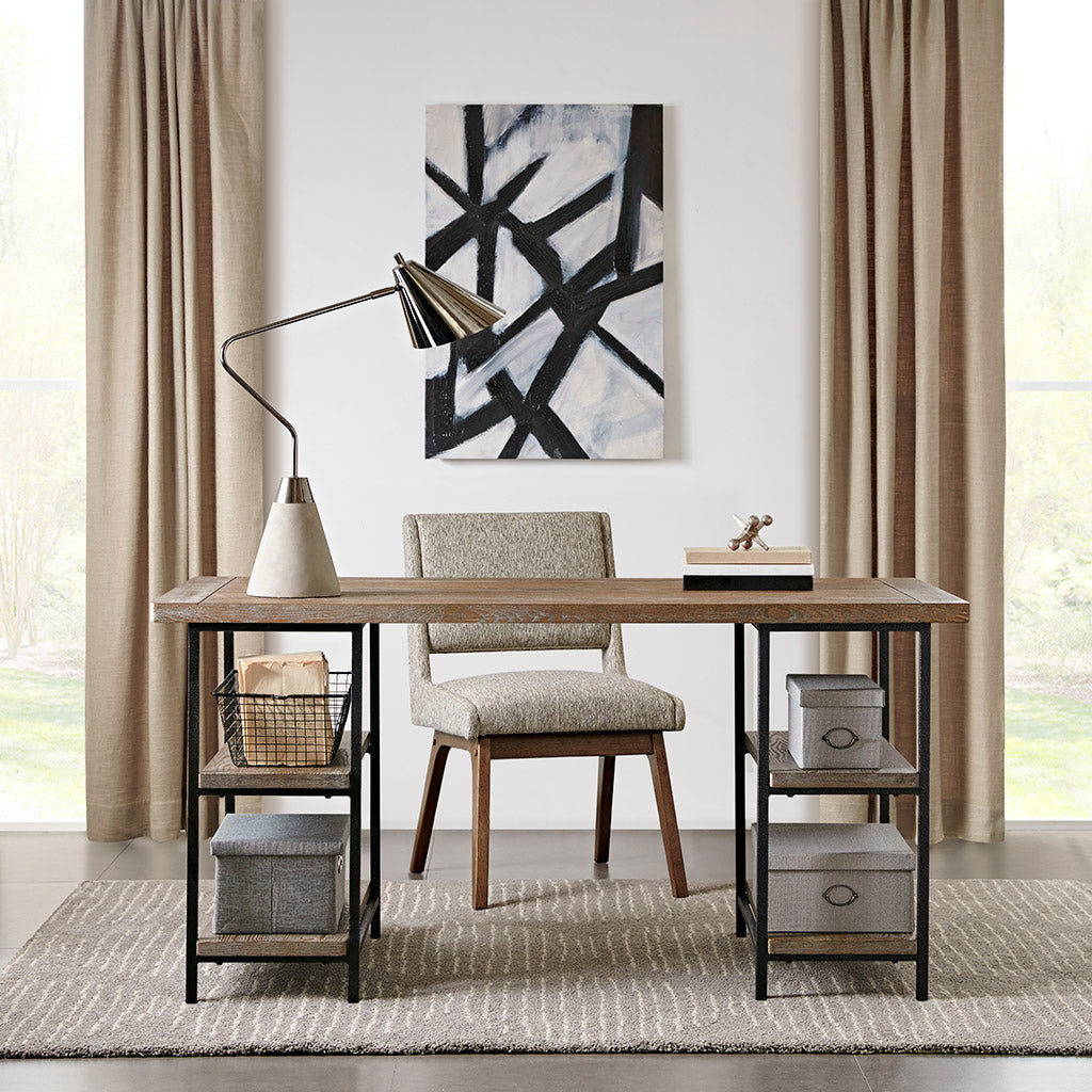 TREATLIFE HOME Industrial Style Metal Frame Accent Desk with Side Shelving, Reclaimed Grey Finish, Large Work Space