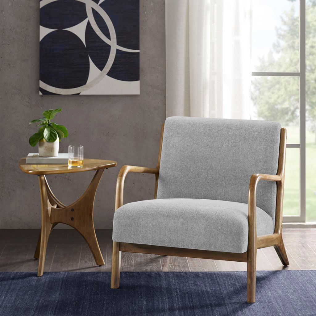TREATLIFE HOME Mid Century Modern Lounge Chair with Solid Wood Frame and Textured Upholstery, Grey