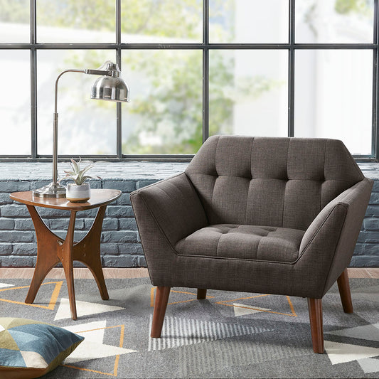 TREATLIFE HOME Mid-Century Modern Lounge Chair with Button Tufting and Solid Wood Legs, Charcoal Upholstery
