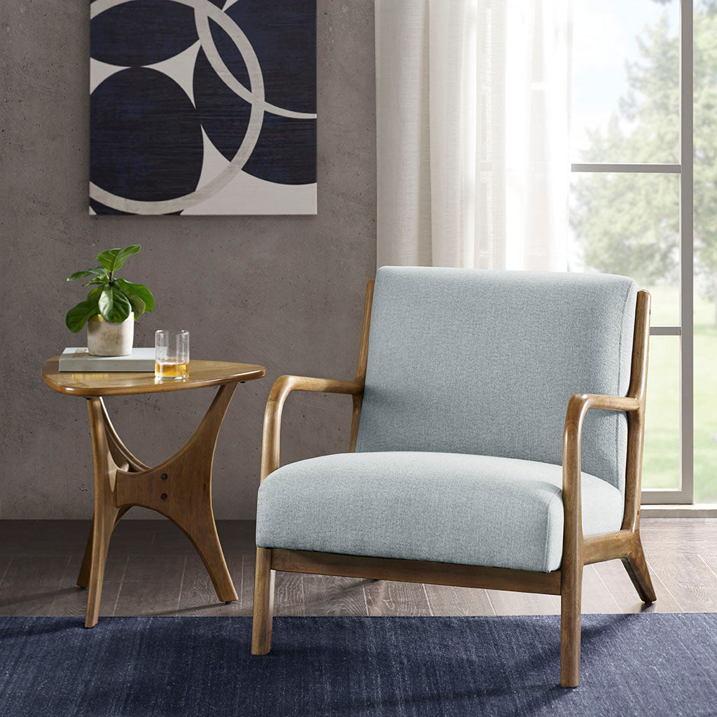 TREATLIFE HOME Mid-Century Modern Lounge Chair with Upholstered Seat, Elm Wood Frame, Light Blue