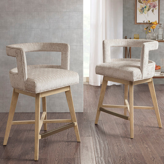 TREATLIFE HOME Contemporary Swivel Counter Stool with Low Back Support and Bronze Kick Plate, Upholstered in Cream Fabric