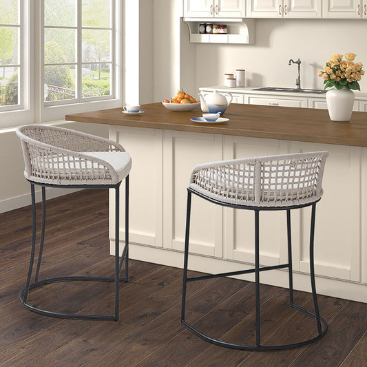 TREATLIFE HOME Woven Counter Stool 25-Inch Height, Upholstered Cushion with Woven Rope Back, Metal Base, Natural Color