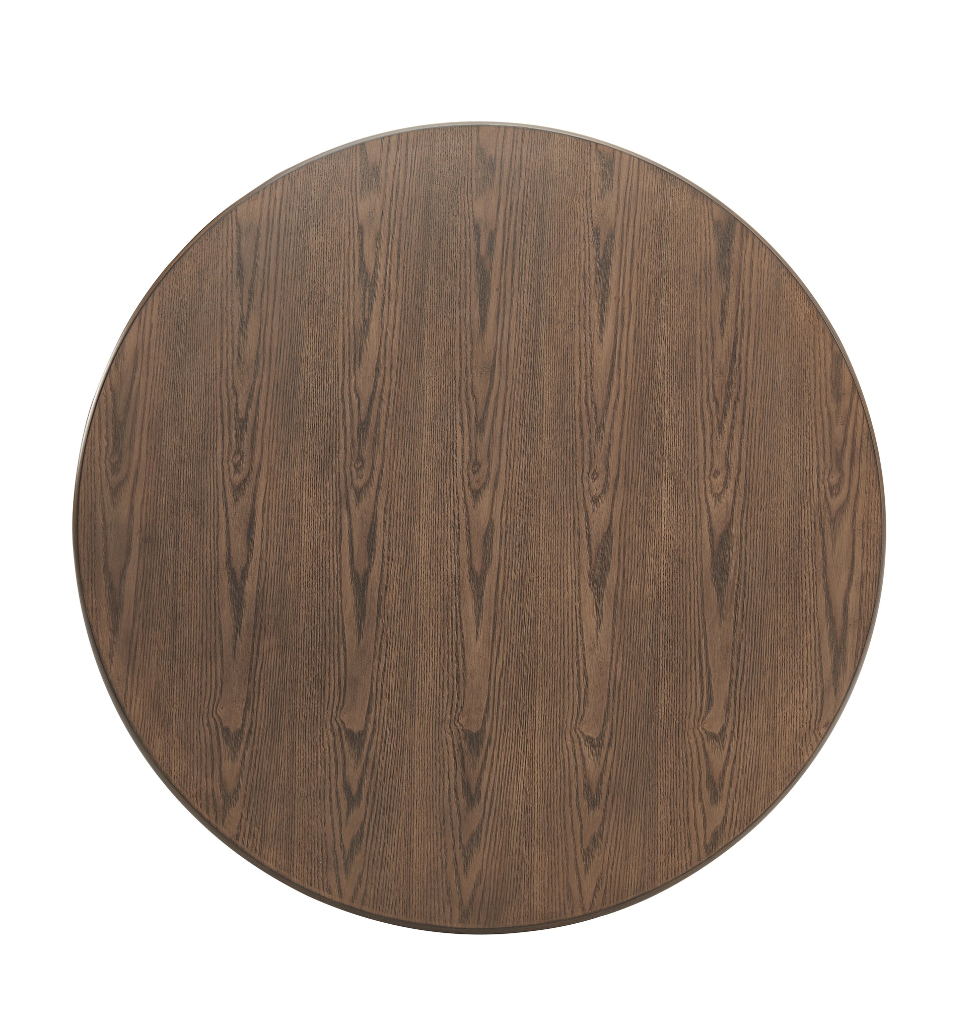 Round walnut wood veneer tabletop with visible grain