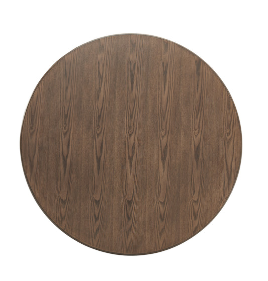 Round walnut wood veneer tabletop with visible grain