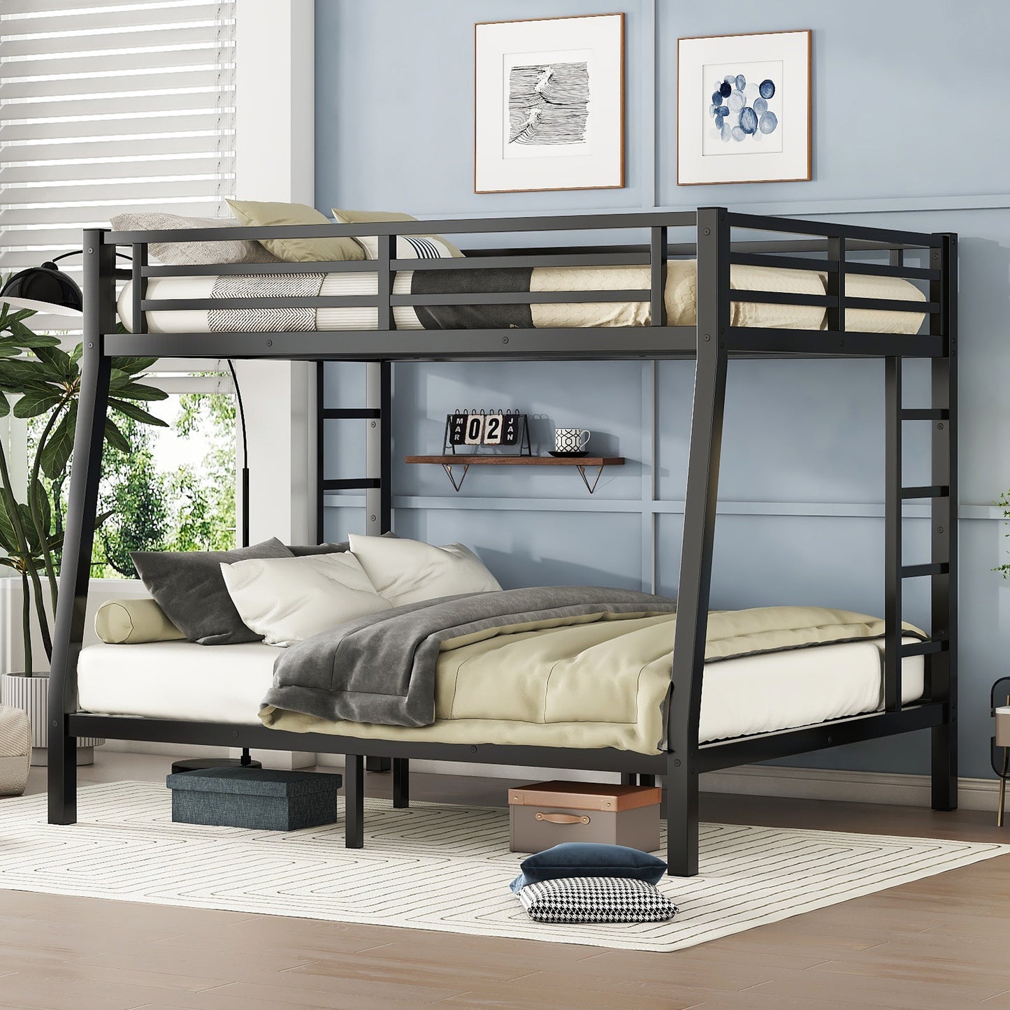 TREATLIFE HOME Metal Full XL Over Queen Bunk Bed, Space-Saving Design for Teens and Adults, Noise Reduced, No Box Spring Needed, Black