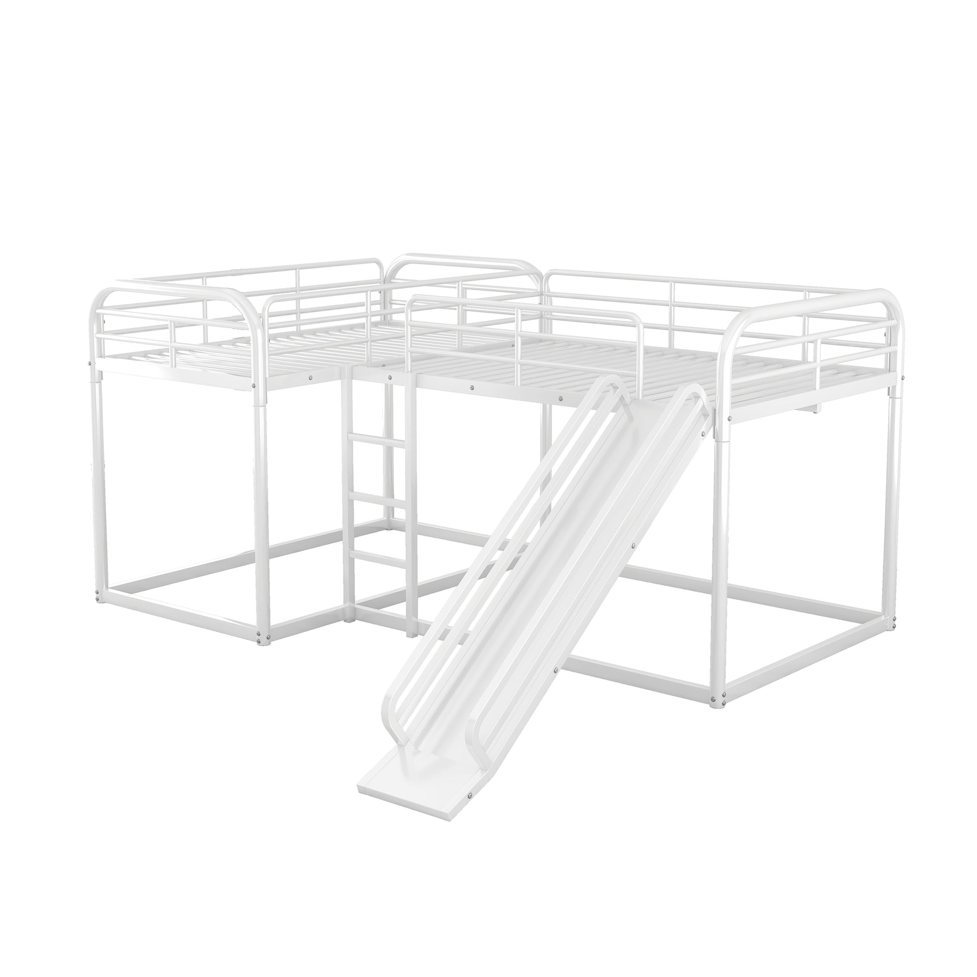 White metal twin loft bed with slide and ladder for kids rooms