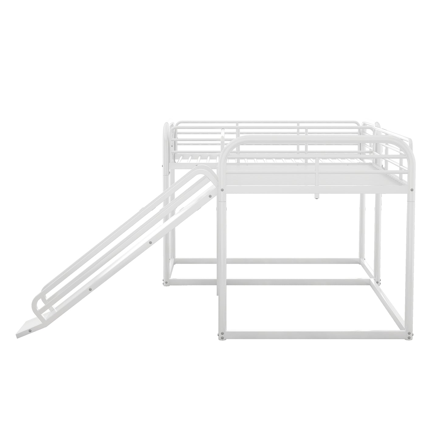White metal loft bed with slide