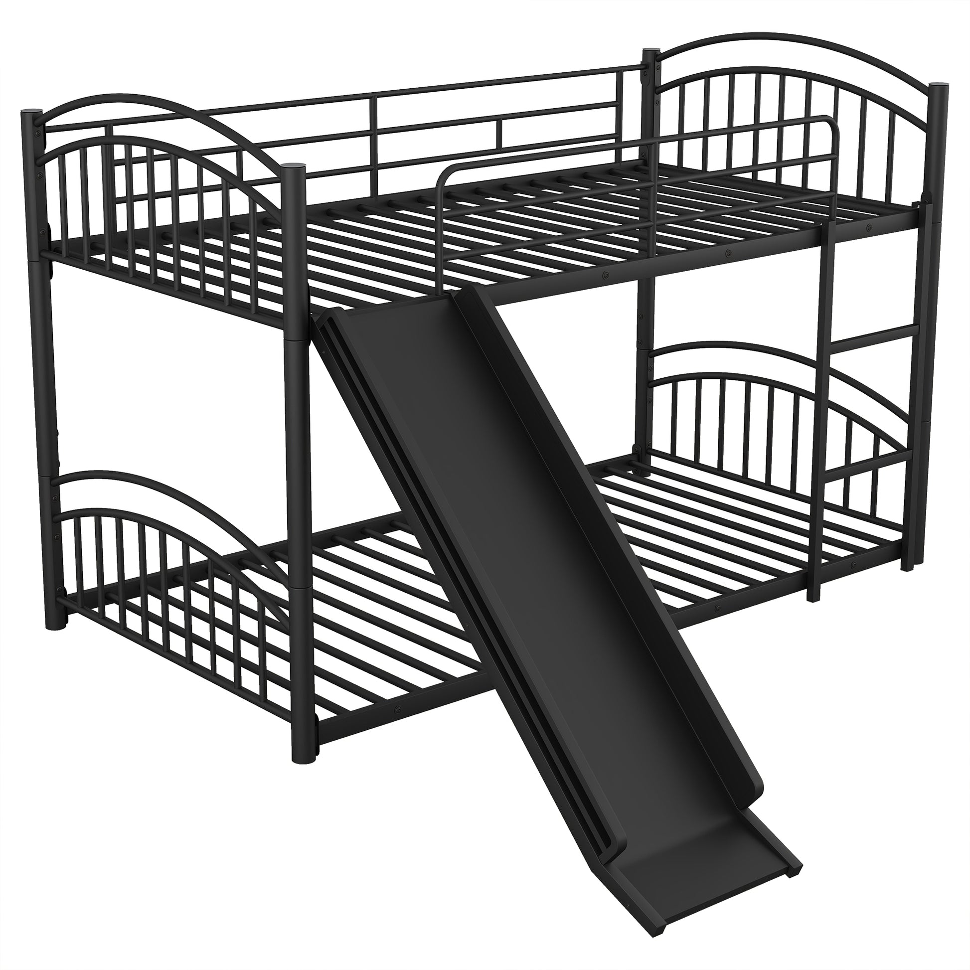Black metal bunk bed with slide for kids bedroom
