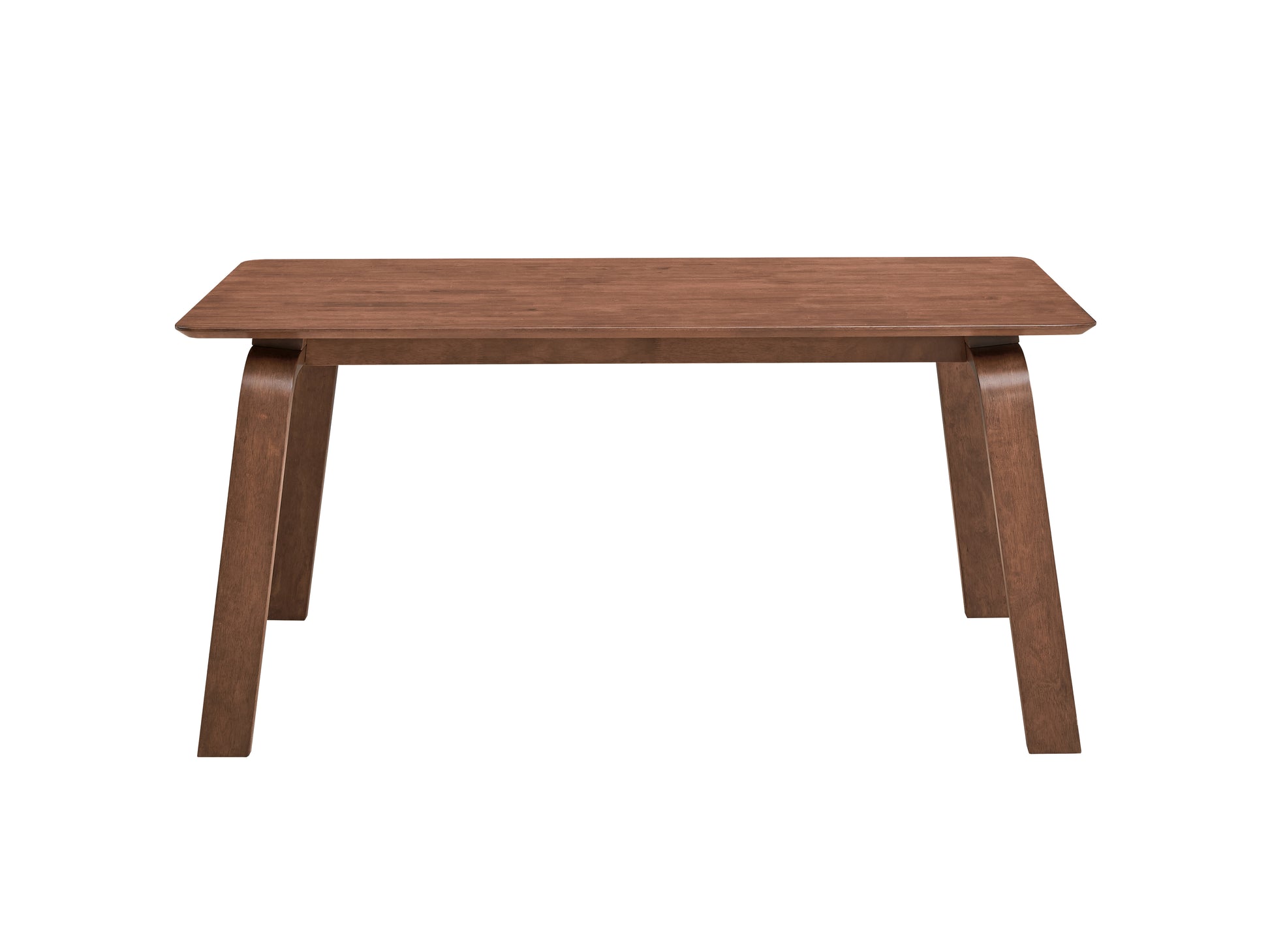 Brown wooden dining table with curved legs