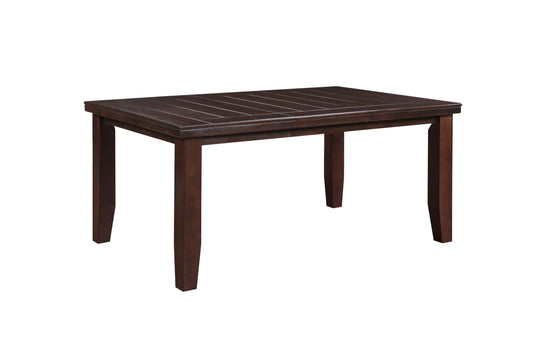 Dark brown wood dining table with slatted top