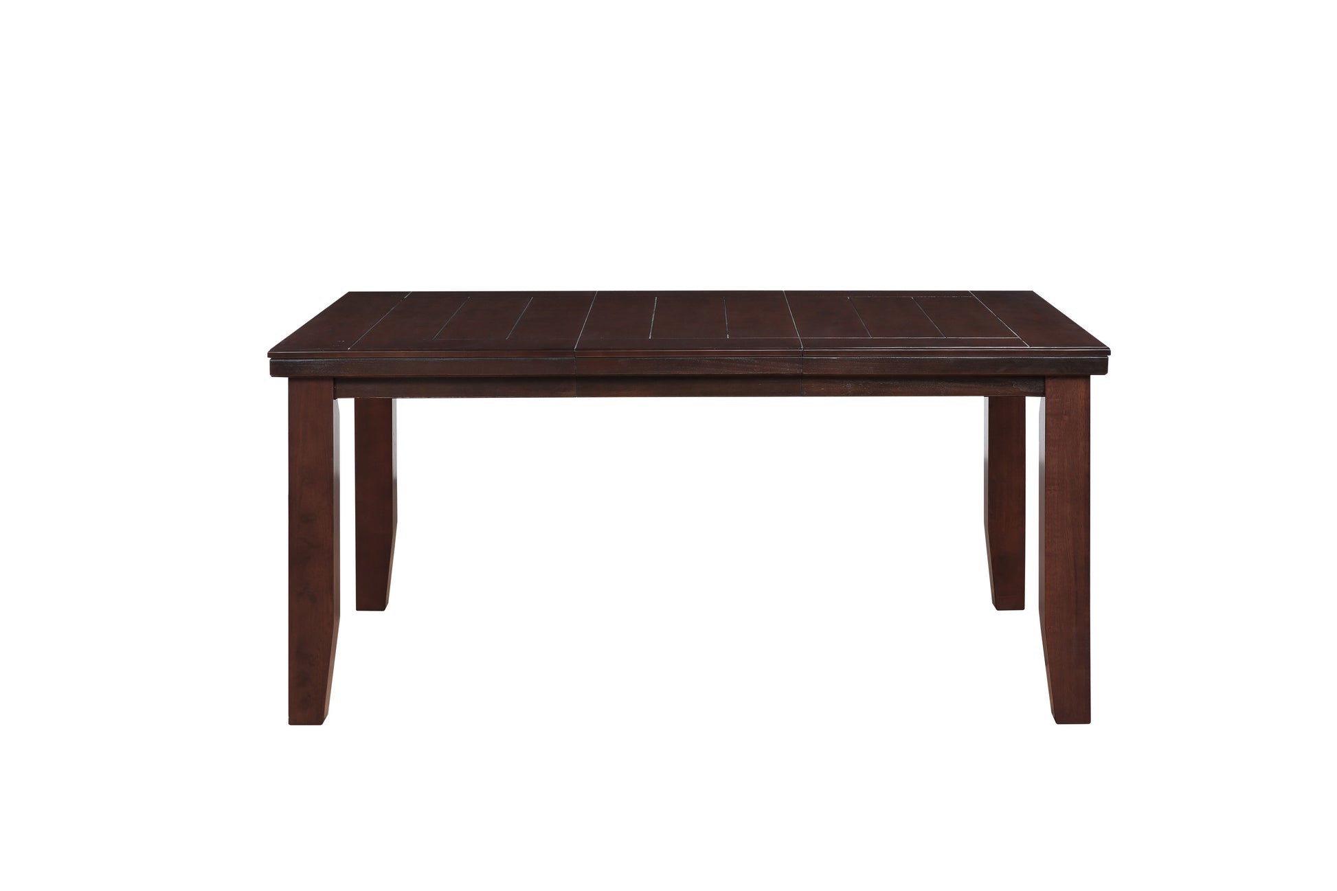 Dark brown wooden dining table with slatted top
