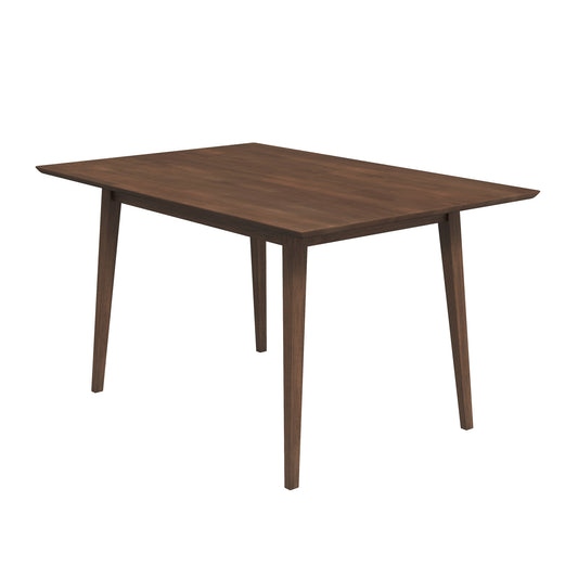 Dark walnut dining table with tapered legs and clean lines