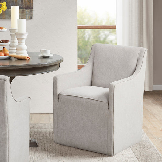 TREATLIFE HOME Slipcover Dining Arm Chair with Casters, Fully Upholstered in Light Grey, Comfortable and Stylish