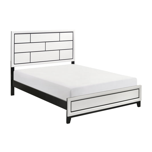 TREATLIFE HOME Modern Contemporary Queen Bed, Crisp White Finish, Black Line Design, Wooden Bedroom Furniture