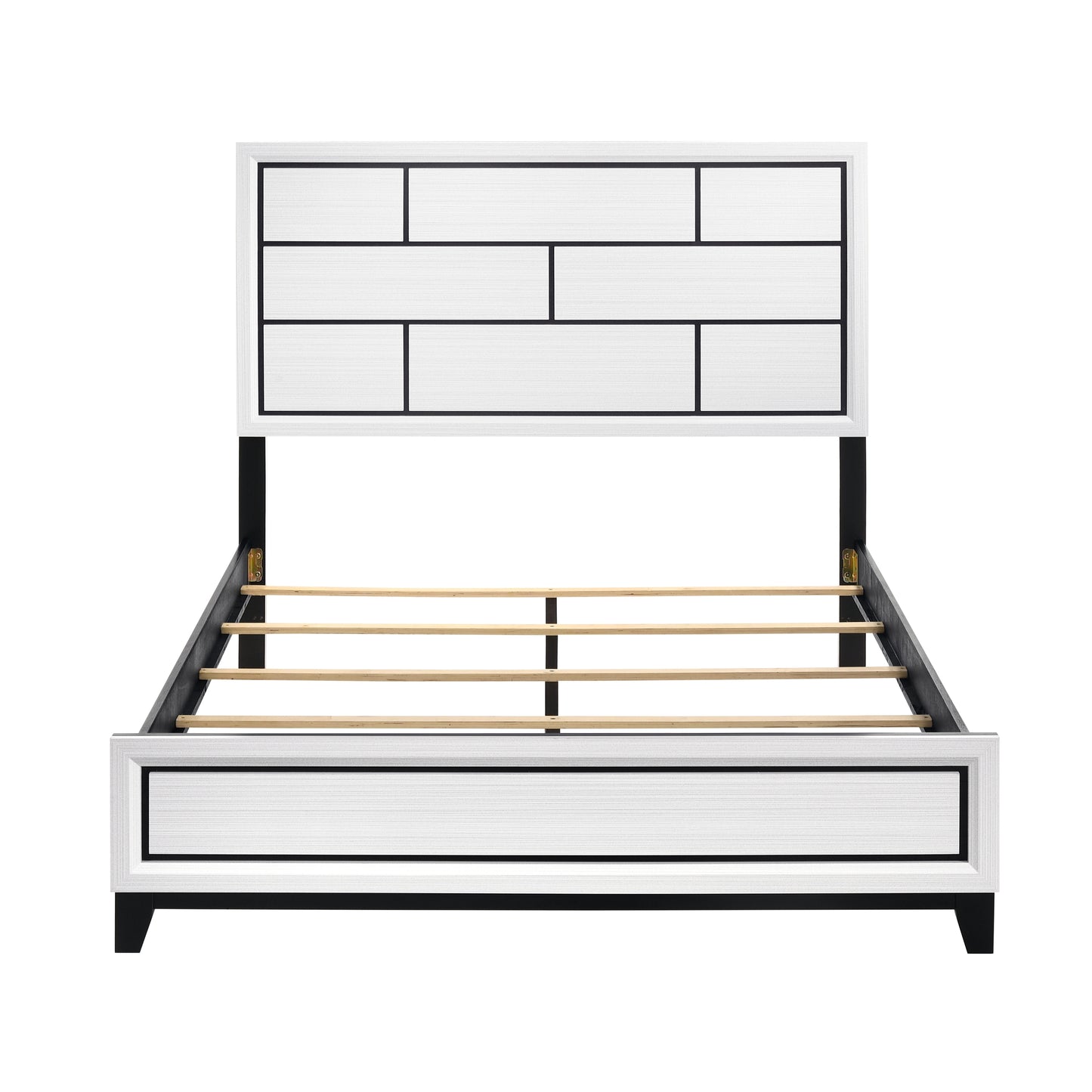 Modern white and black geometric headboard platform bed frame
