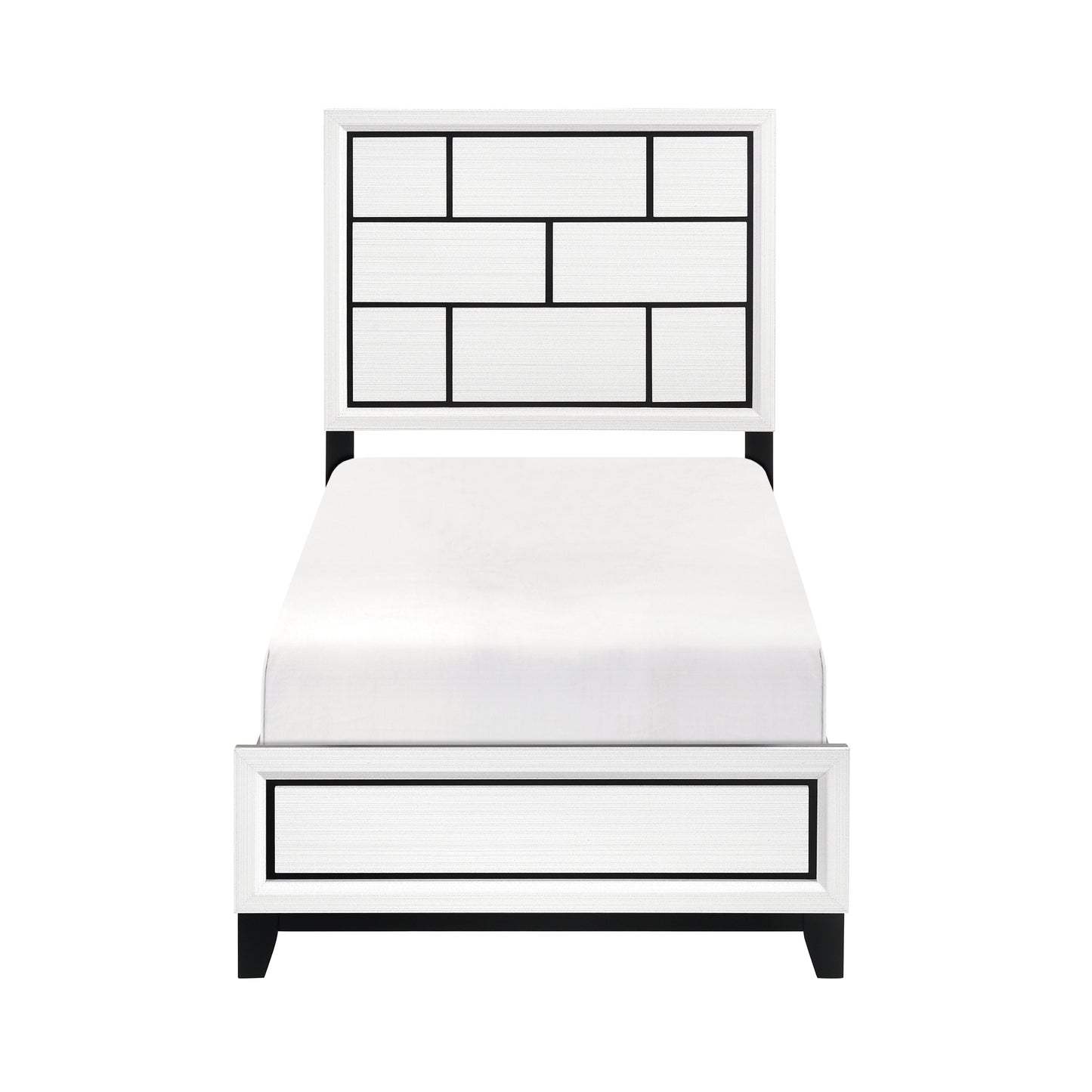 Modern white and black twin bed frame with textured headboard