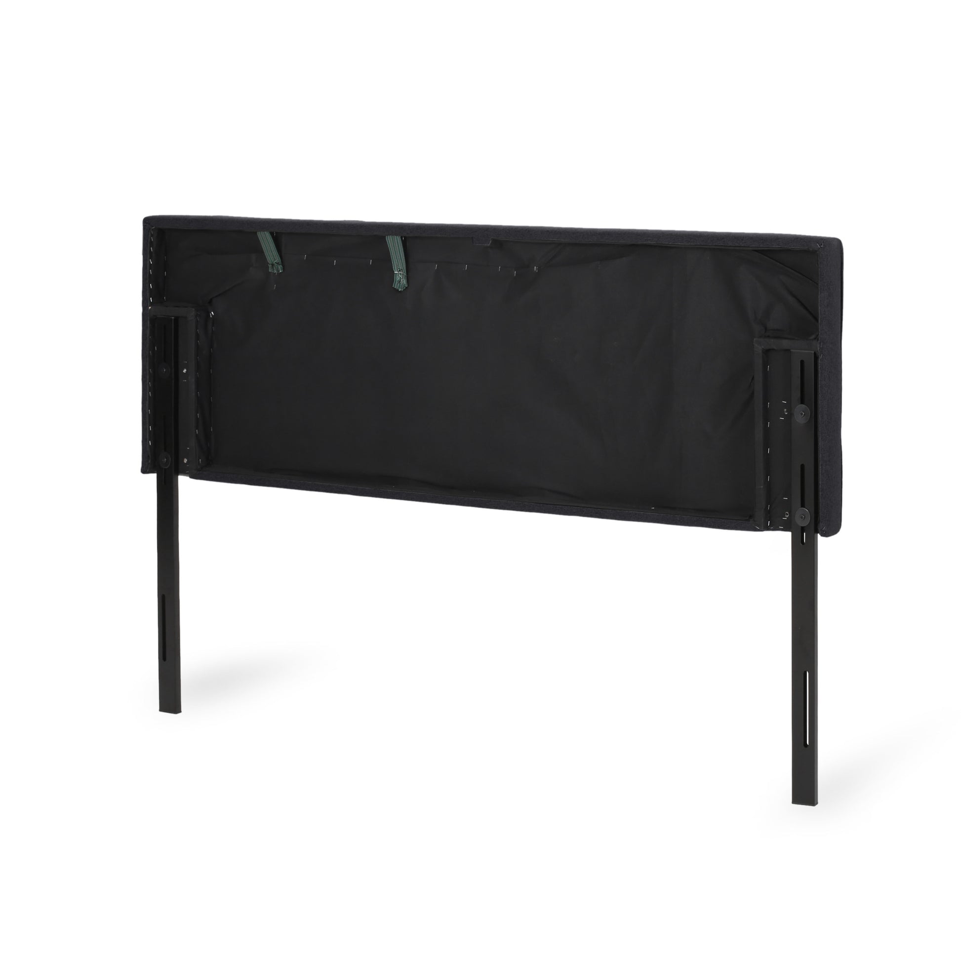 Dark gray fabric headboard with adjustable metal legs
