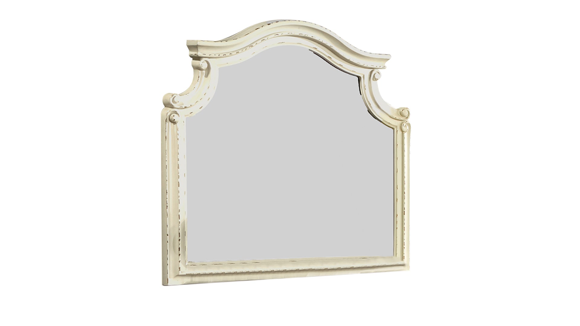 Ornate cream distressed arched mirror