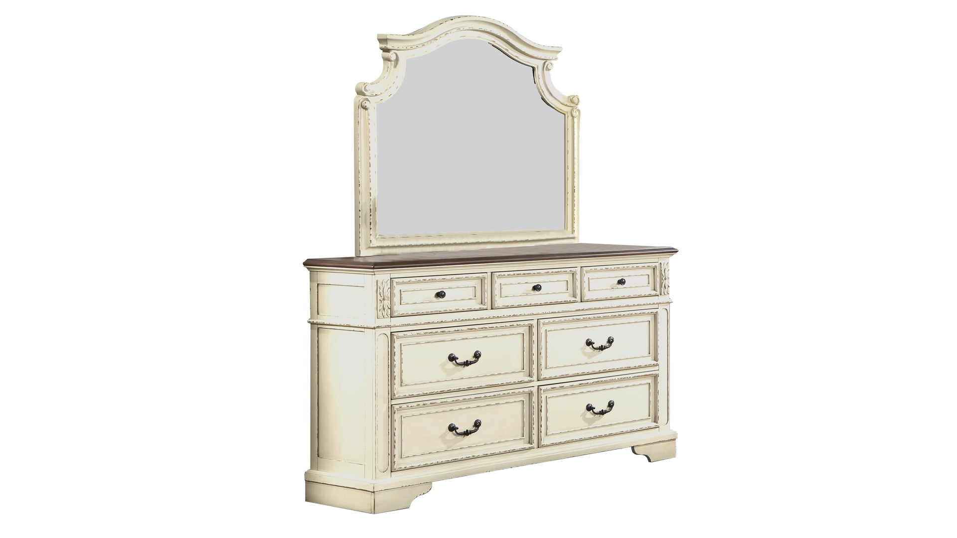 Vintage cream dresser with ornate mirror
