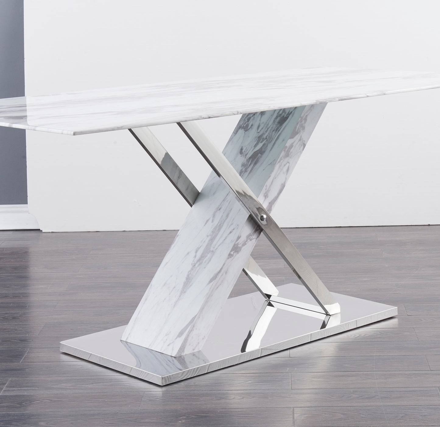 Modern white marble top dining table with chrome Xbase
