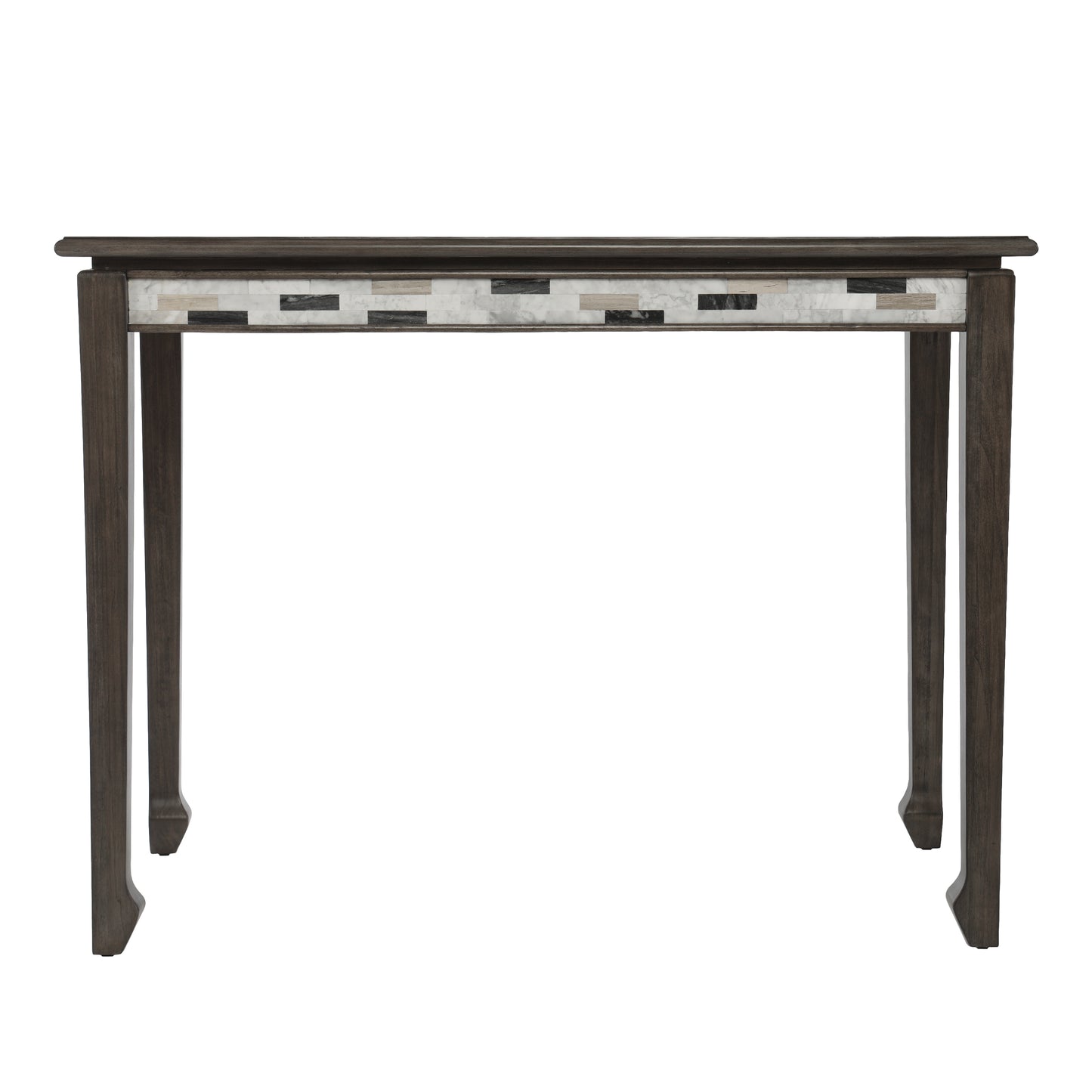 Dark wood console table with inlaid stone mosaic top