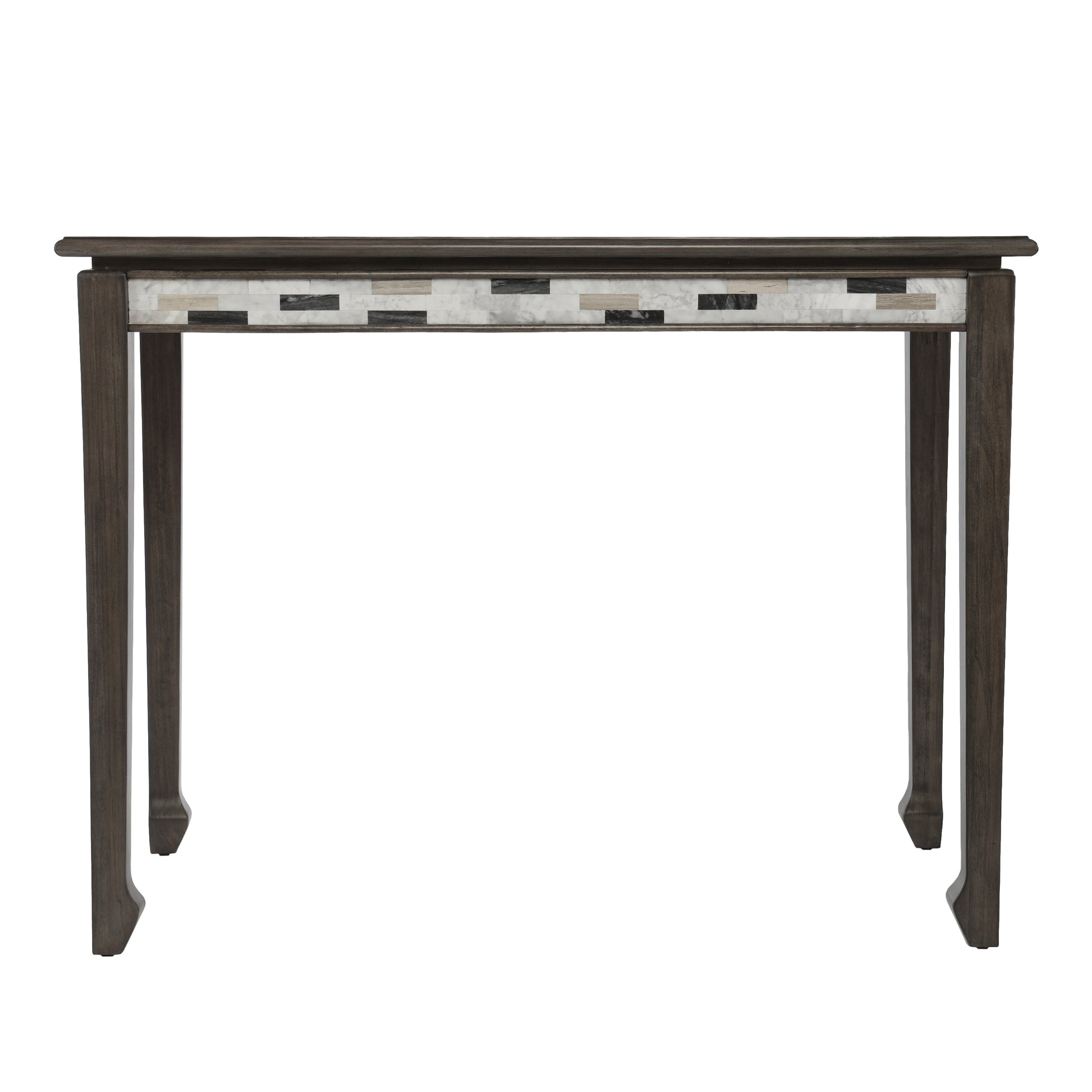 Dark wood console table with inlaid stone mosaic top