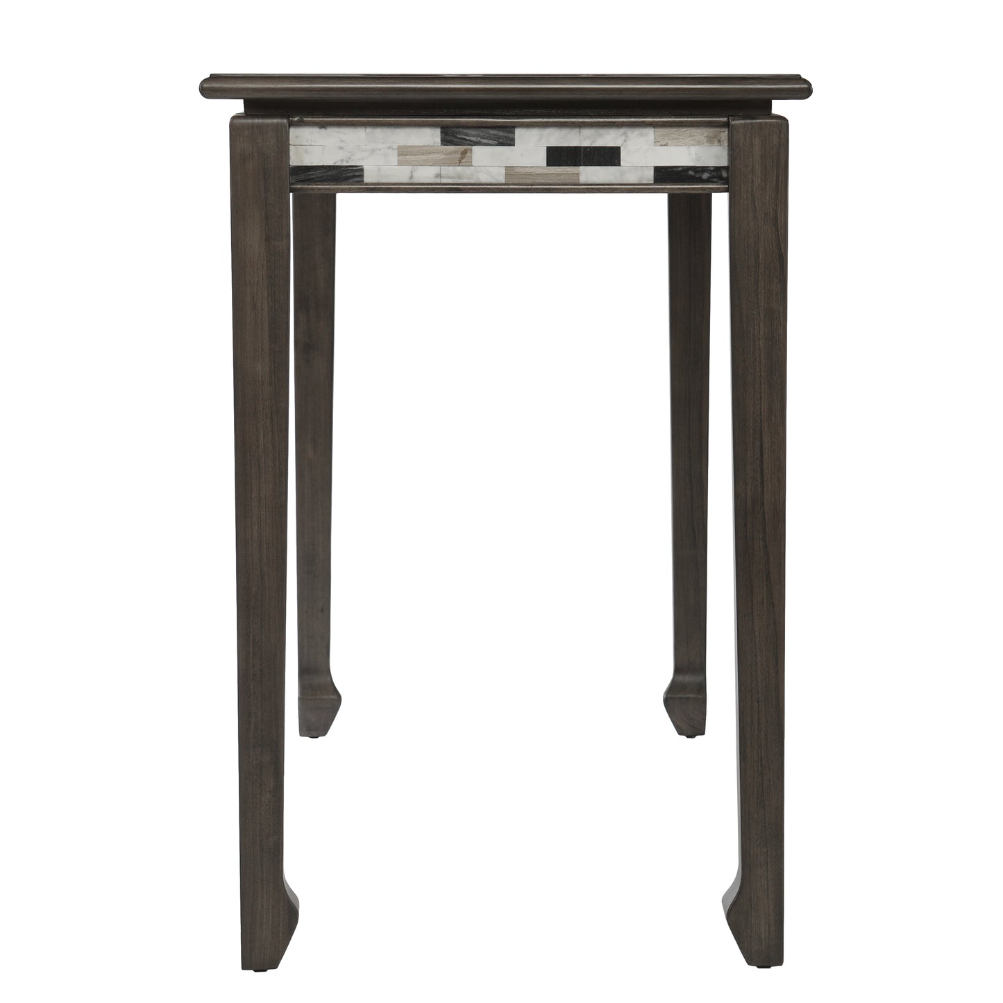 Tall dark wood console table with mosaic stone inlay