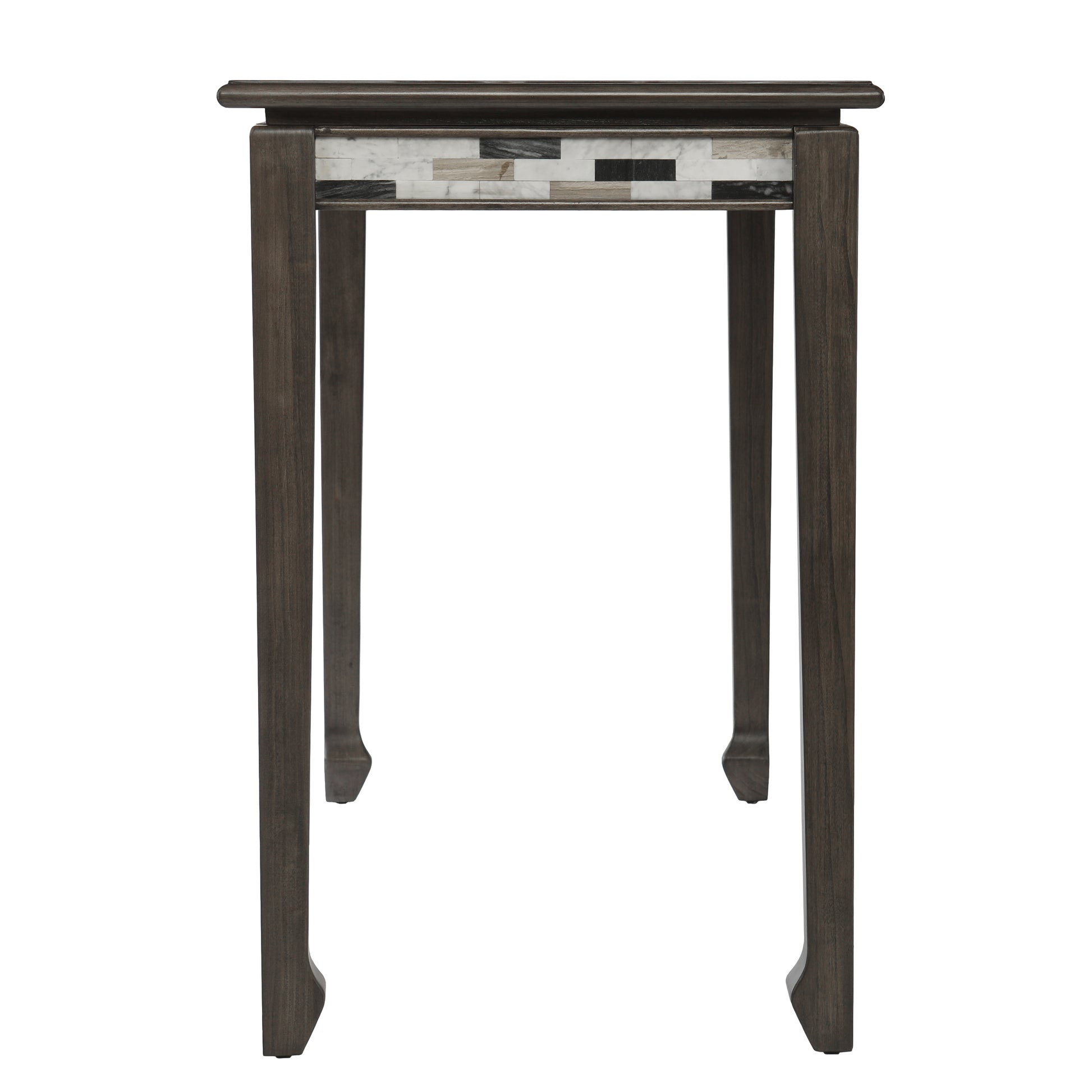 Tall dark wood console table with mosaic stone inlay