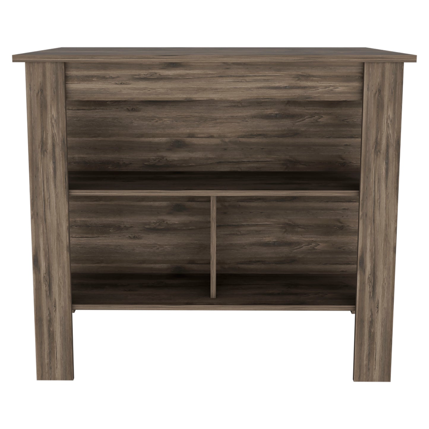 Rustic brown wood grain cabinet with open shelves