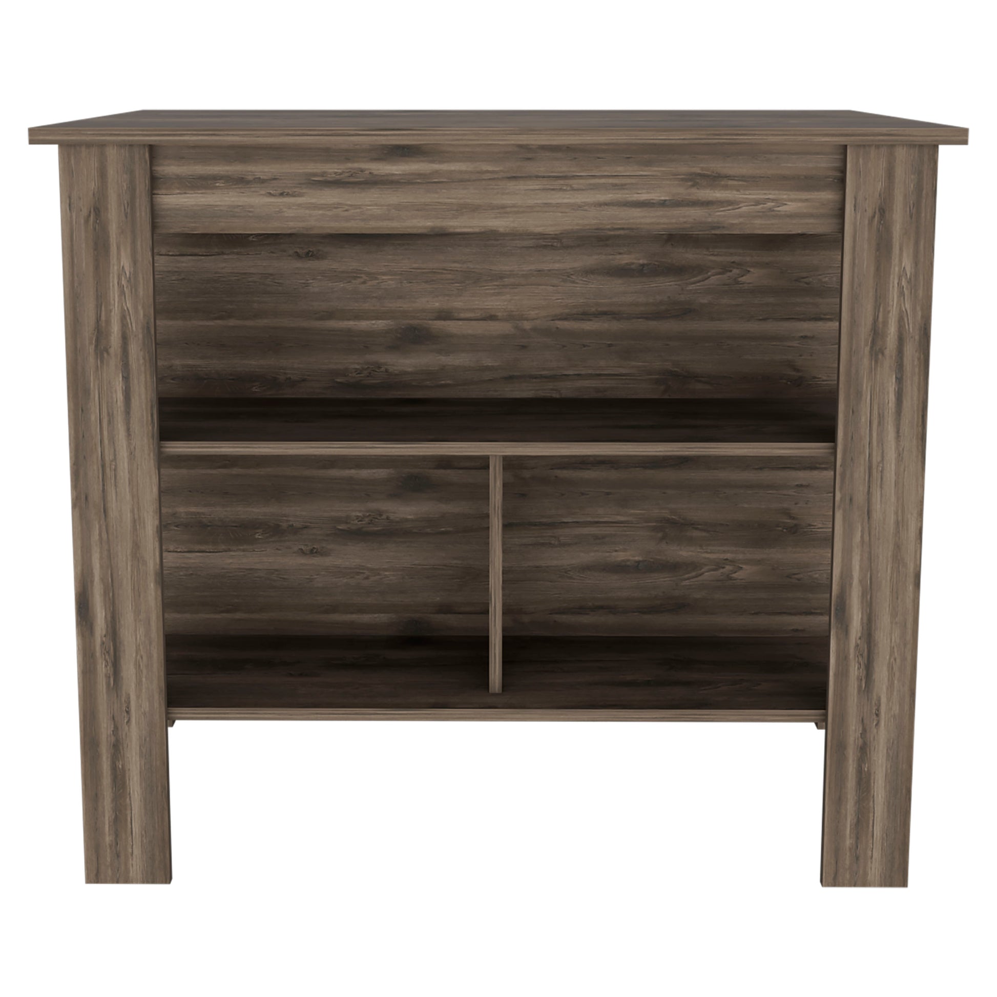 Rustic brown wood grain cabinet with open shelves