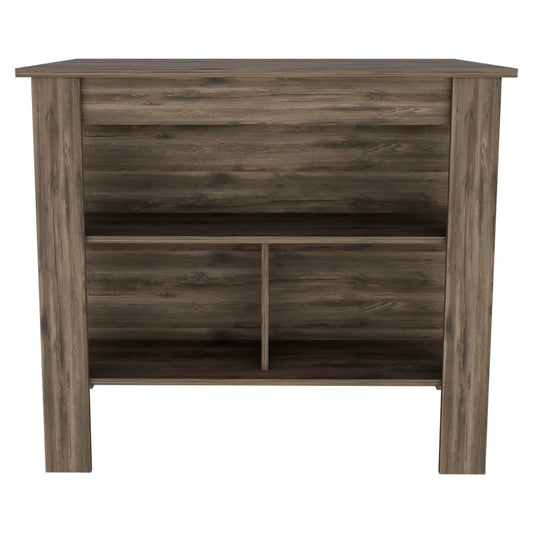 Rustic brown wood grain cabinet with open shelves