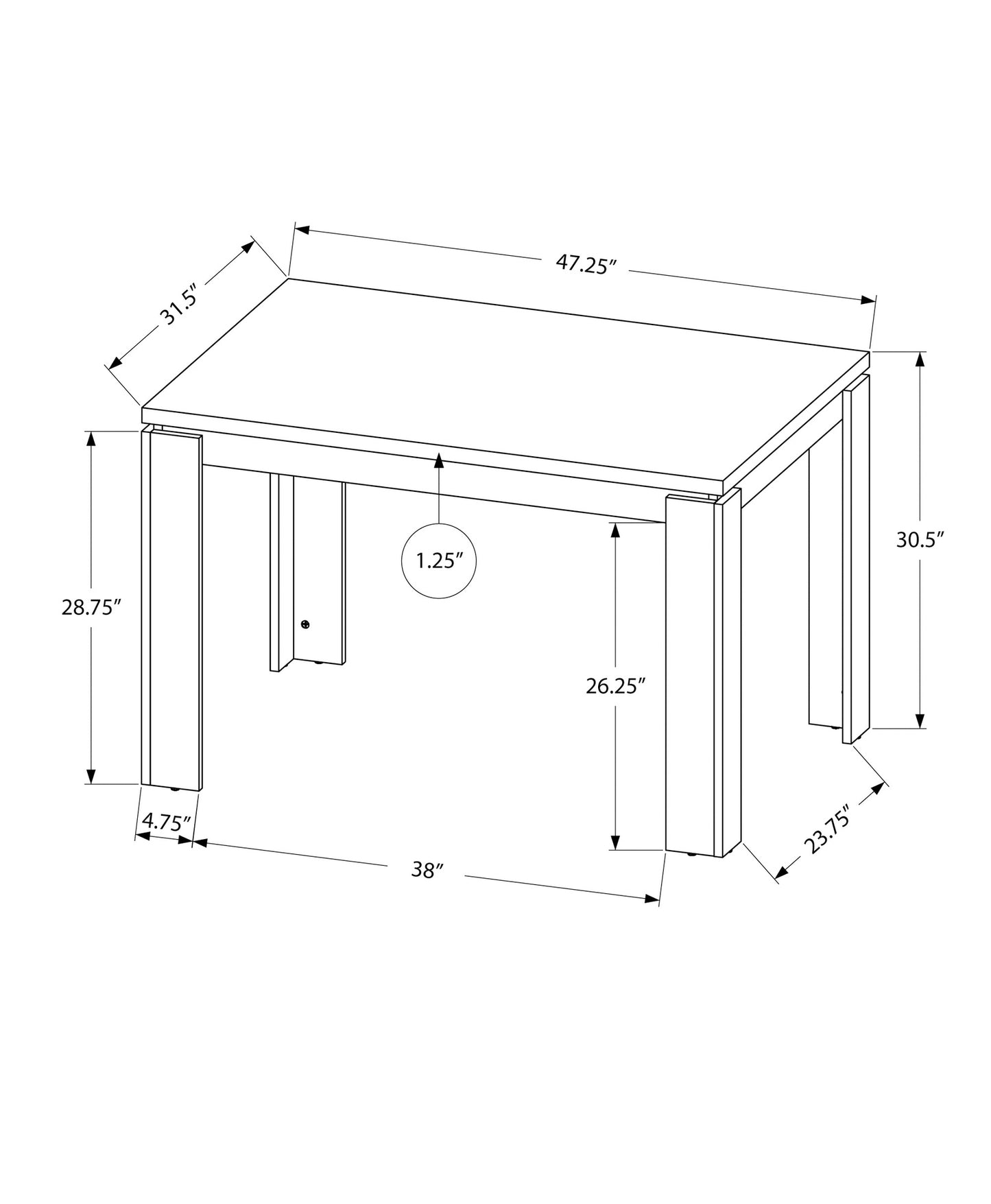 Diagram of a rectangular dining table with dimensions labeled