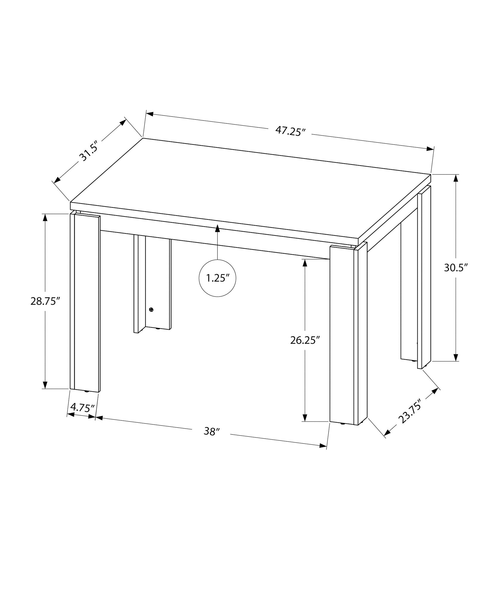 Diagram of a rectangular dining table with dimensions labeled