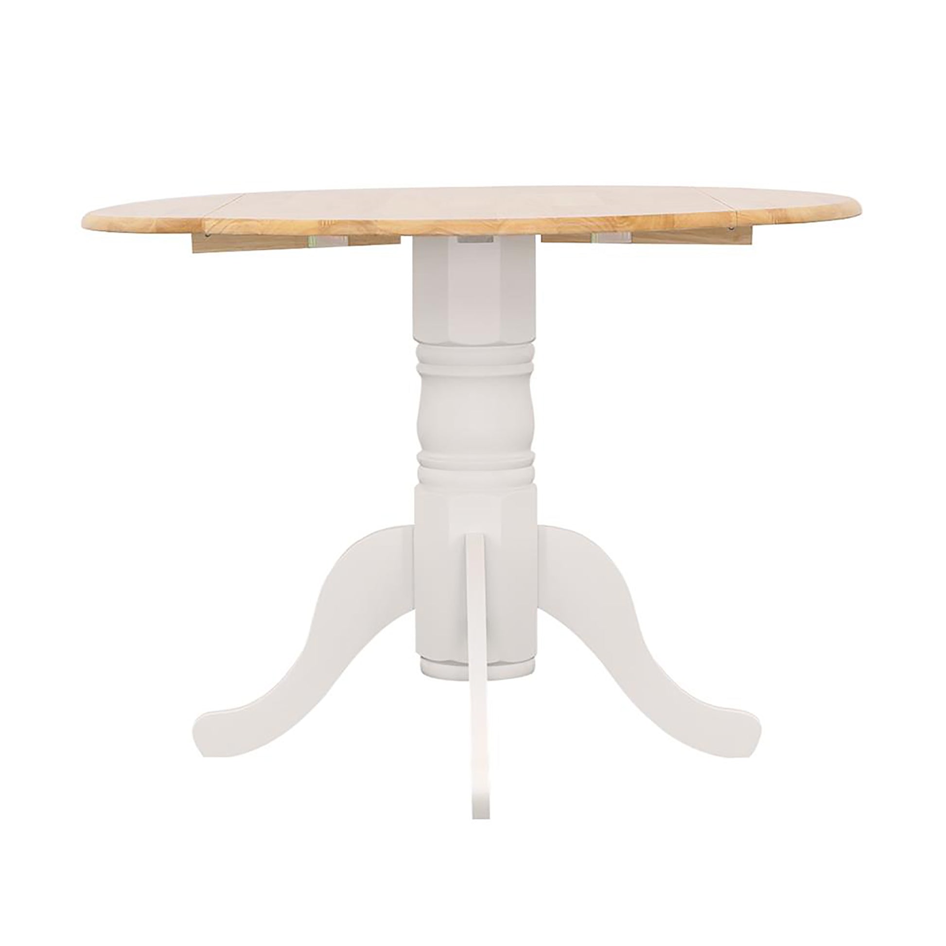 Wooden dropleaf table with white pedestal base