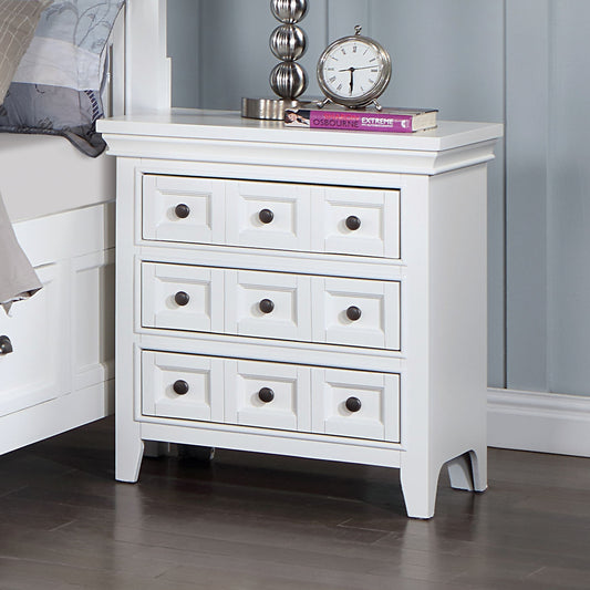 TREATLIFE HOME Solid Wood Nightstand with Three Drawers, Transitional Style in White Finish for Bedroom Furniture