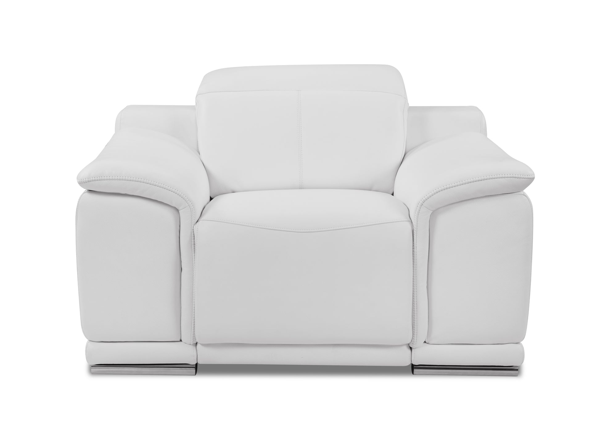 Modern white leather armchair with sleek chrome legs