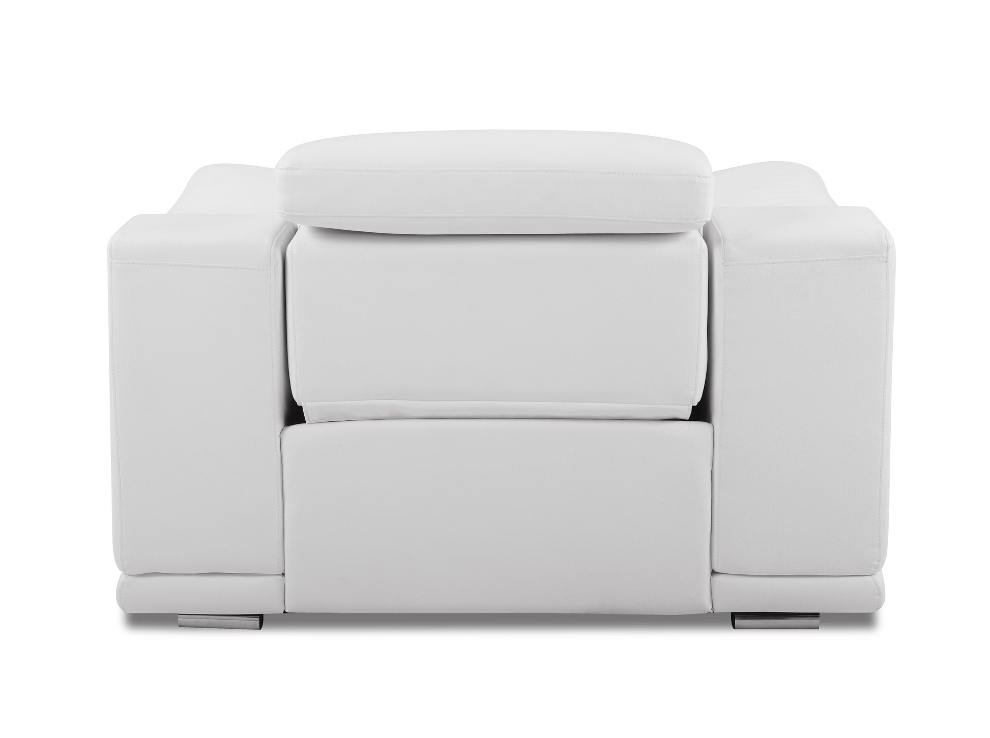 White leather recliner chair with adjustable headrest