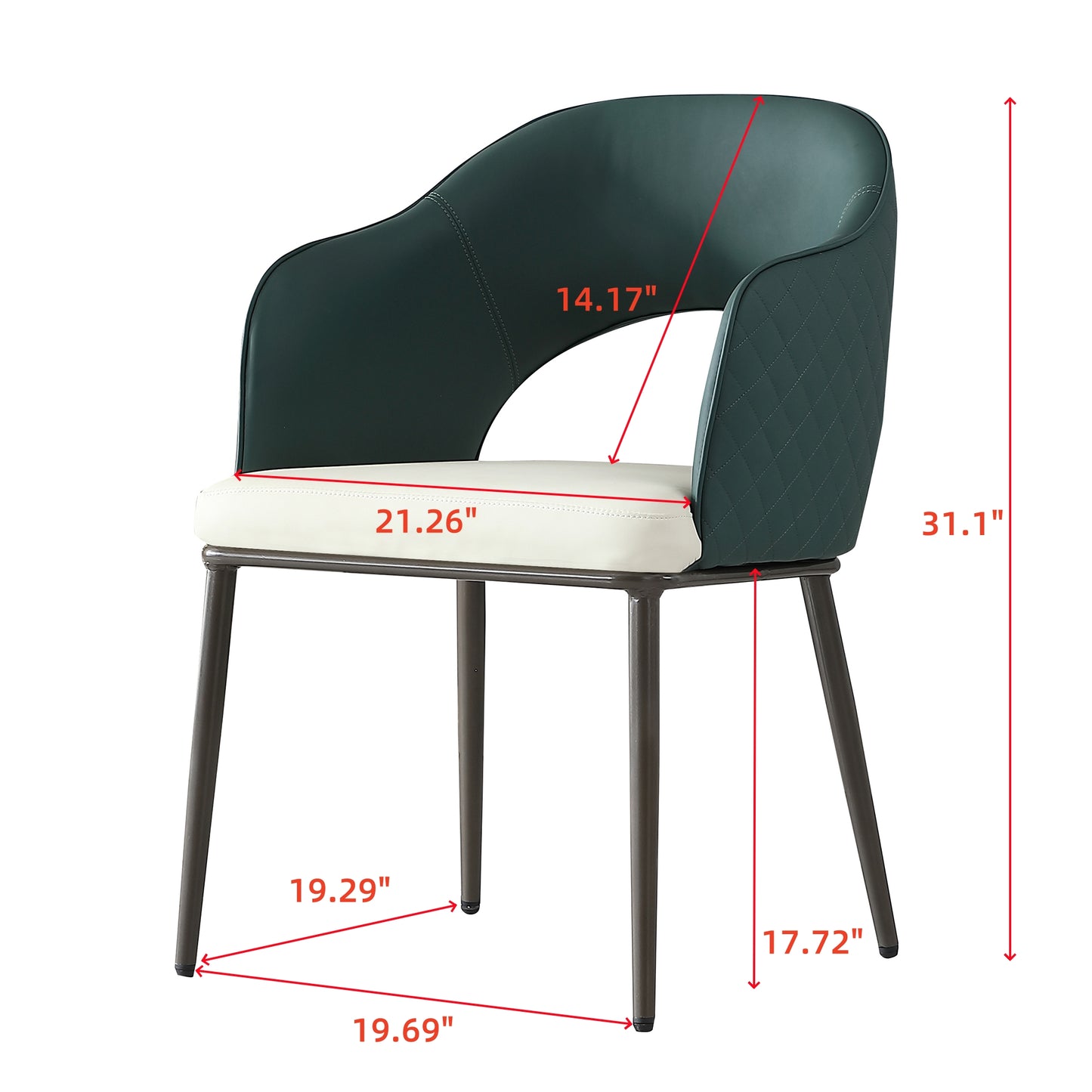 Modern accent chair with dark green quilted back and ivory seat
