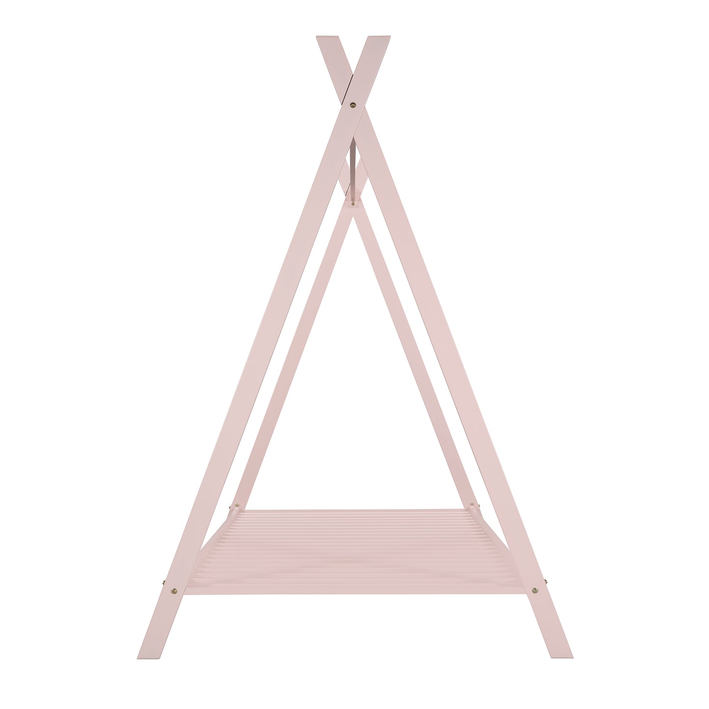 Pink wooden teepee bed frame with slatted base