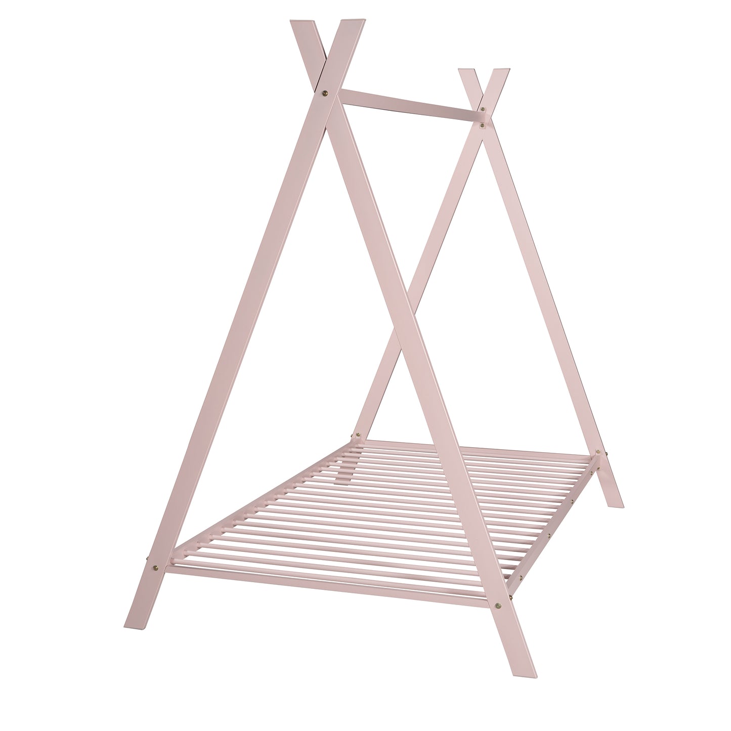 Pink wooden teepee bed frame for toddlers