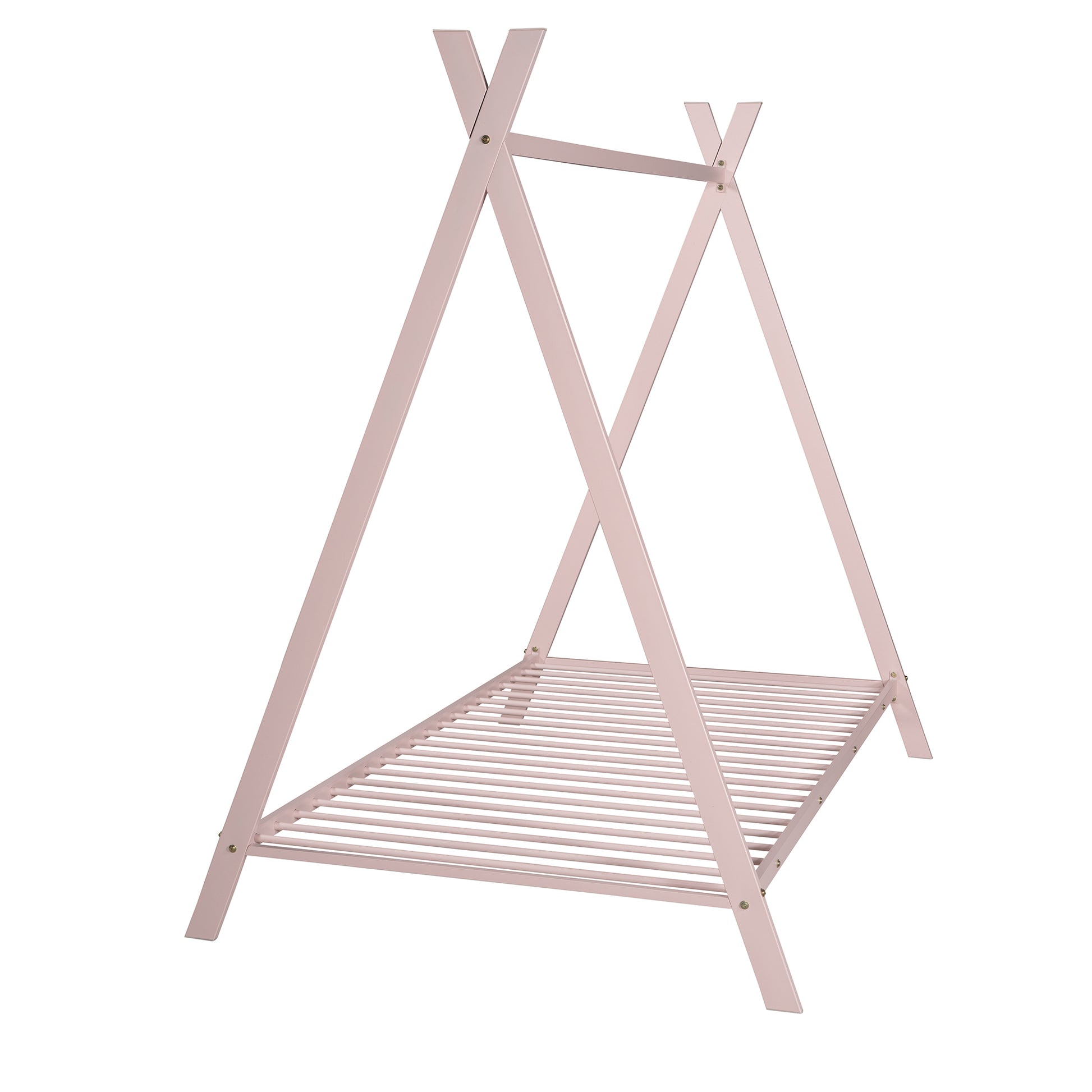 Pink wooden teepee bed frame for toddlers