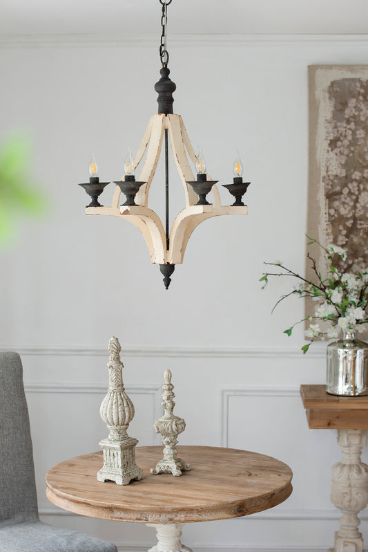 TREATLIFE HOME Vintage Style 6-Light Wood Chandelier for Kitchen, Dining Room, Foyer, and Entryway, Adjustable Chain, Cream Color