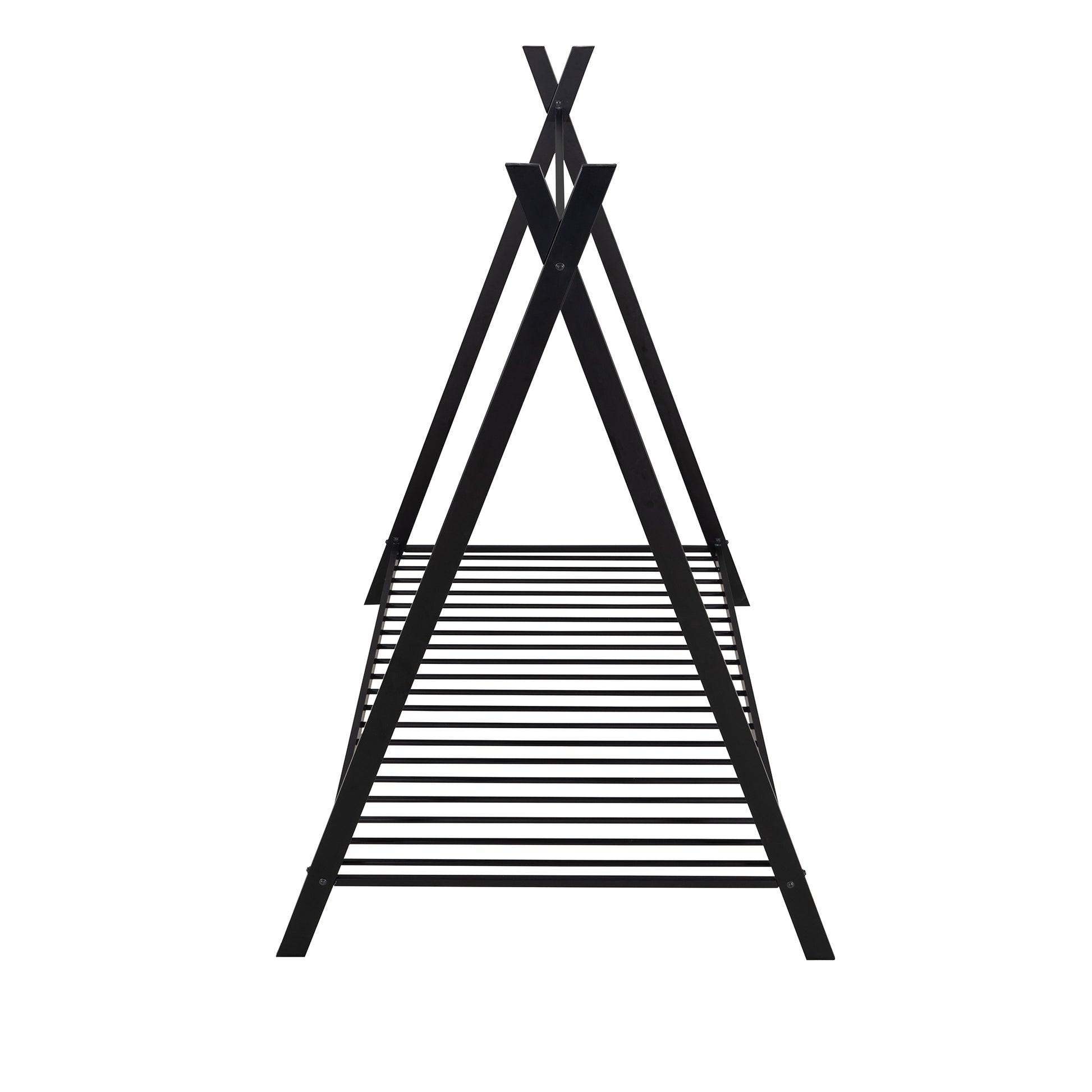 Black metal Aframe shelf unit with horizontal slats