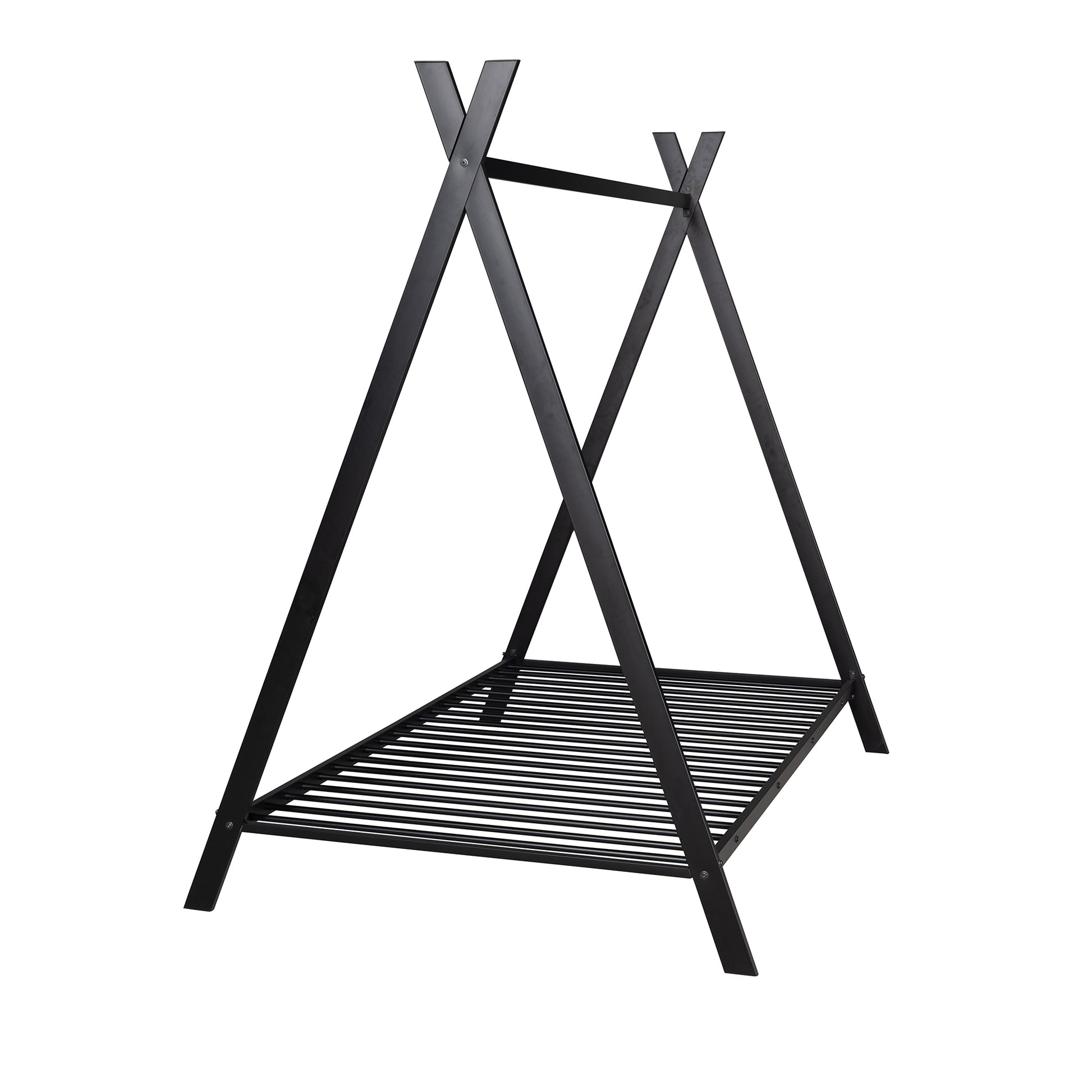 Black metal Aframe tent bed frame with slatted base for toddlers