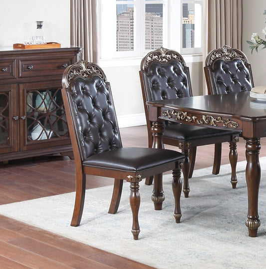 TREATLIFE HOME Set of 2 Formal Dining Chairs with Cushion Upholstered Seat and Tufted Back, Rubberwood Construction, Brown Finish