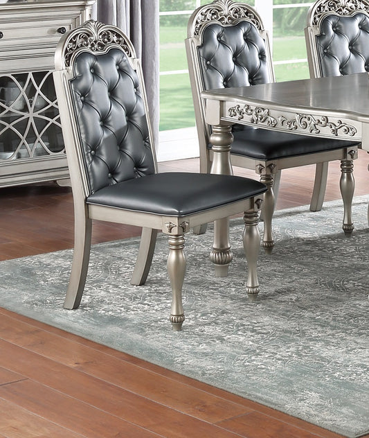 TREATLIFE HOME Set of 2 Side Chairs for Dining Room, Intricate Design with Cushion Upholstered Seat, Grey and Silver Finish